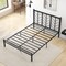 Black Platform Bed with Branches Shape Headboard Design and Metal Frame